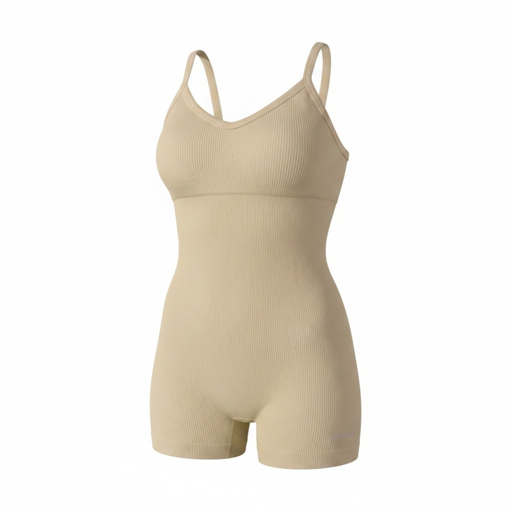 Bo+Tee Ribbed Seamless Gym Romper in Pastel Yellow